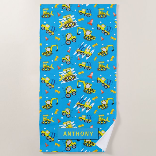 Construction Trucks beach Beach Towel (Front)