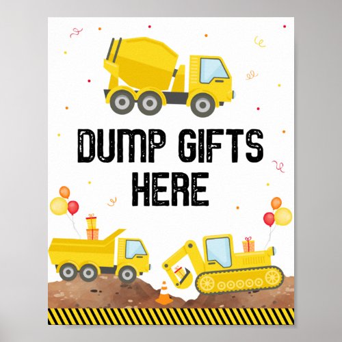 Construction Trucks Birthday Dump Gifts Here Sign