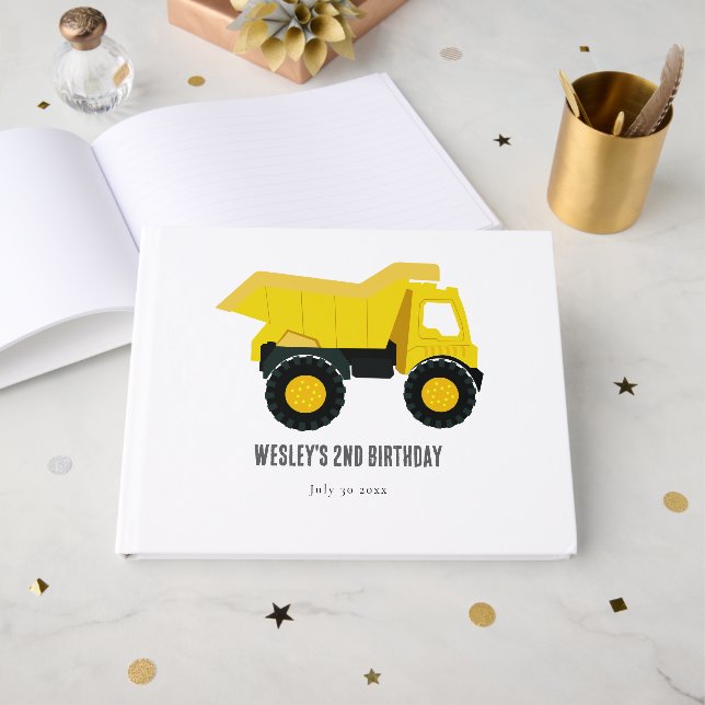 Construction Trucks Birthday Guest Book (Front Open)