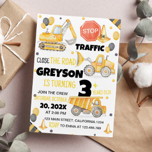 Construction Trucks Birthday Invitation