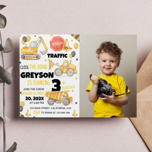 Construction Trucks Birthday Invitation