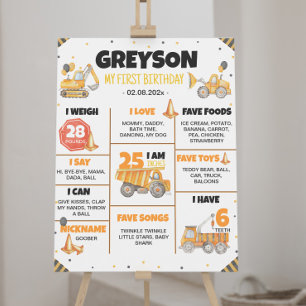 Construction Trucks Birthday Milestone Sign