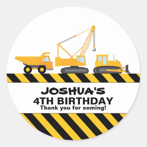 Construction Trucks Birthday Party Favor Sticker