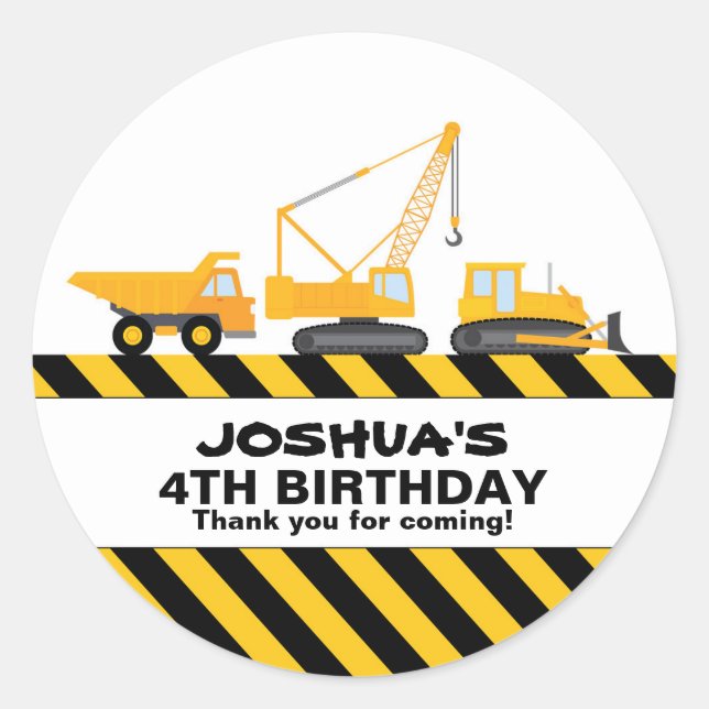 Construction Trucks Birthday Party Favor Sticker (Front)