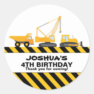 Construction Trucks Birthday Party Favor Sticker