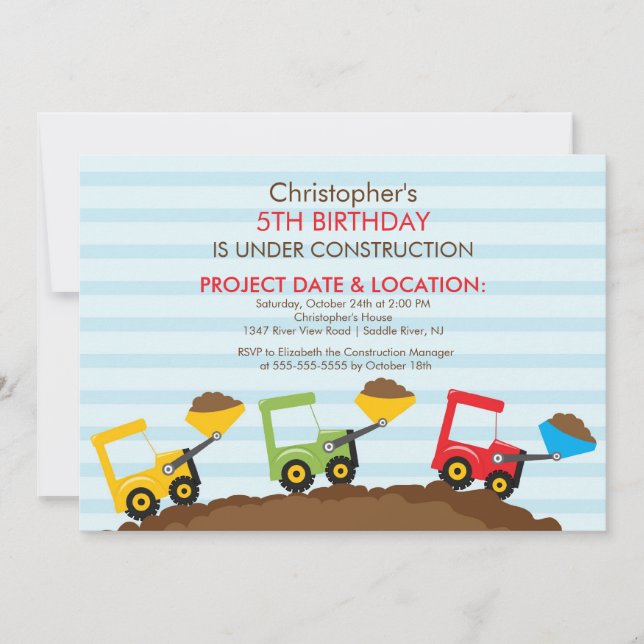 Construction trucks Birthday Party for boys Invitation (Front)