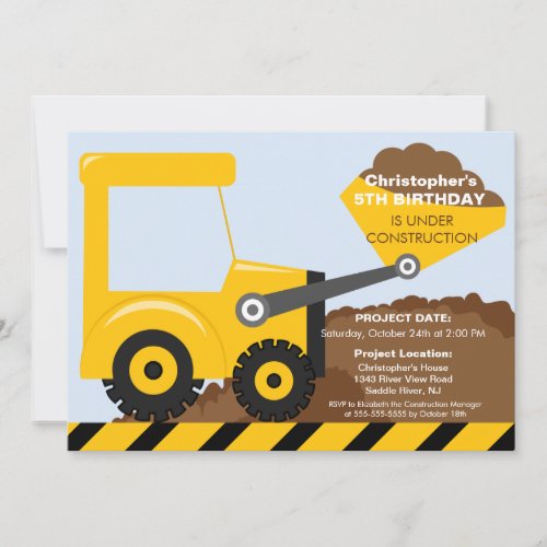Construction trucks Birthday Party for boys Announcement