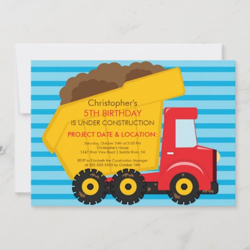 Construction trucks Birthday Party for boys Announcement