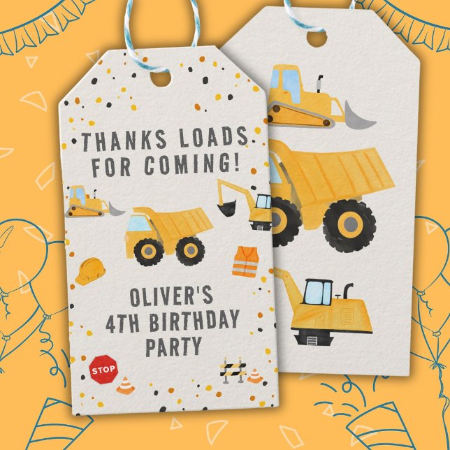 Construction Trucks Birthday Party Gift Tags (Creator Uploaded)