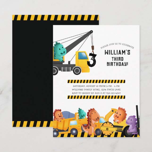 Construction Trucks Birthday Party Invitation (Front/Back)