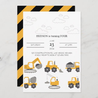 Construction Trucks Birthday Party Invitation