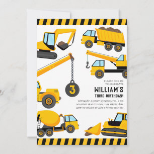 Construction Trucks Birthday Party Invitation