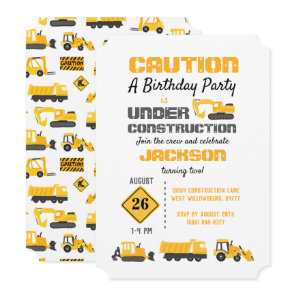 Construction Trucks Birthday Party Invitation