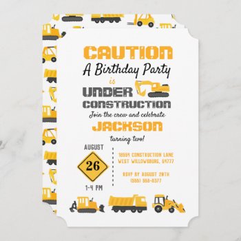 Construction Trucks Birthday Party Invitation by prettypicture at Zazzle