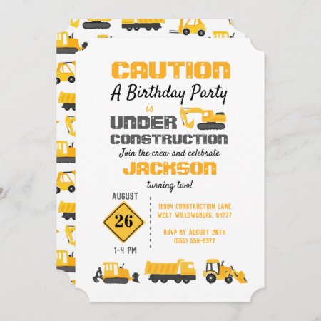 Construction Trucks Birthday Party Invitation