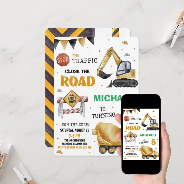 Construction Trucks Birthday Party Invitation Zazzle