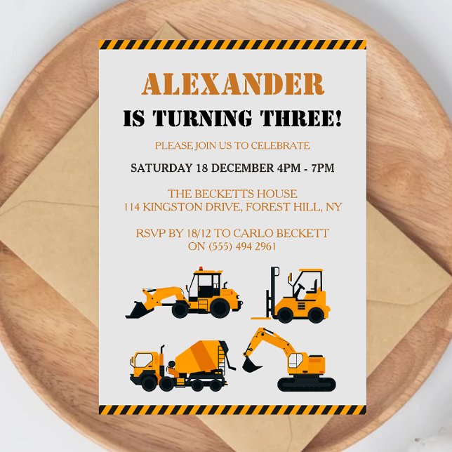 Construction Trucks Birthday Party Invitation (Creator Uploaded)