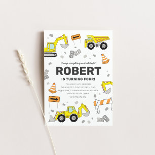 Construction Trucks Birthday Party Invitation