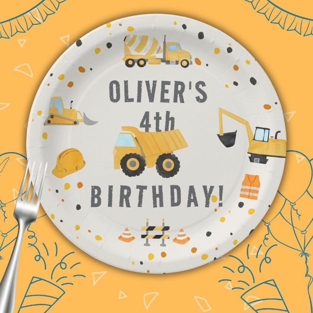 Construction Trucks Birthday Party Paper Plates (Creator Uploaded)