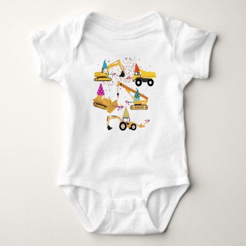 Construction Trucks Birthday Party Pattern  Baby Bodysuit