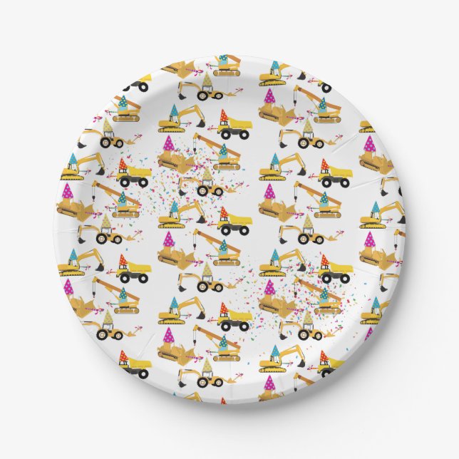 Construction Trucks Birthday Party Pattern  Paper Plates (Front)