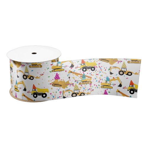 Construction Trucks Birthday Party Pattern   Satin Ribbon