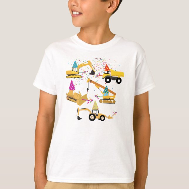 Construction Trucks Birthday Party Pattern T-Shirt (Front)