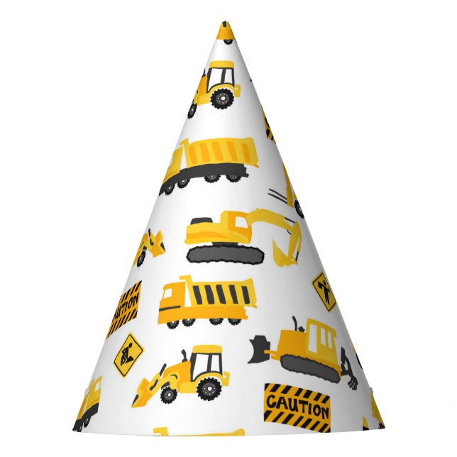 Construction Trucks Birthday Party Pattern White Party Hat (Front)