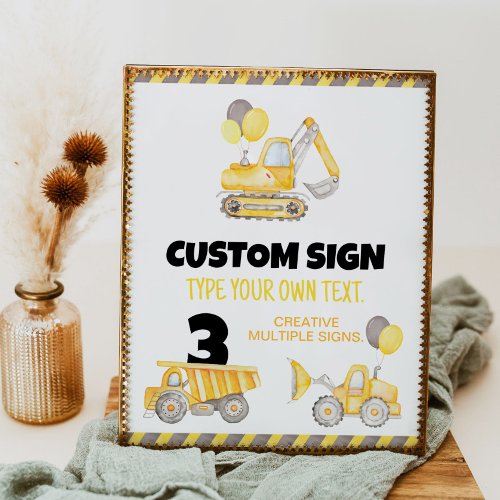 Construction Trucks Birthday Party Table Sign