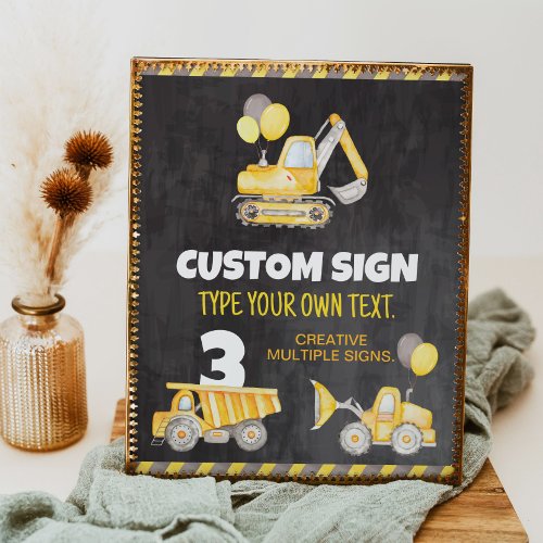 Construction Trucks Birthday Party Table Sign
