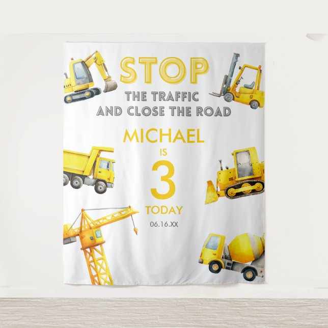 Construction Trucks Birthday Photo backdrop (Front)