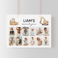 Construction Trucks Birthday Photo Collage Poster
