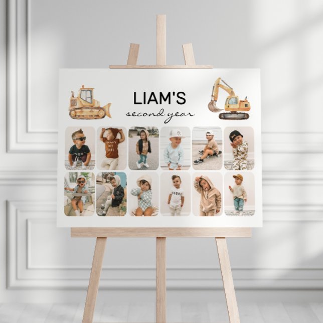 Construction Trucks Birthday Photo Collage Poster (Creator Uploaded)