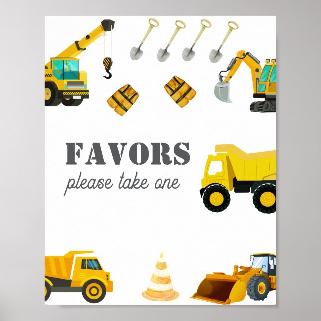 Construction Trucks Birthday Poster (Front)