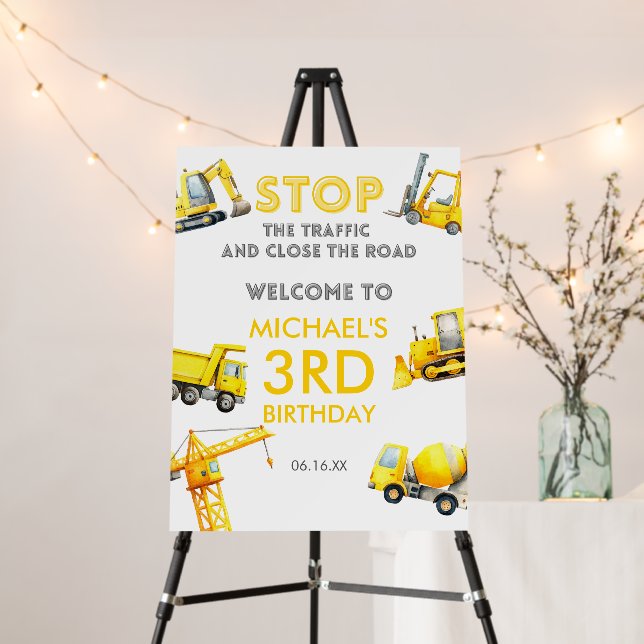 Construction Trucks Birthday Welcome Sign (In Situ (Stand))
