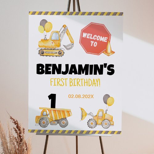 Construction Trucks Birthday Welcome Sign