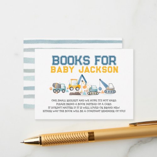 Construction Trucks Books for Baby Book Request Enclosure Card