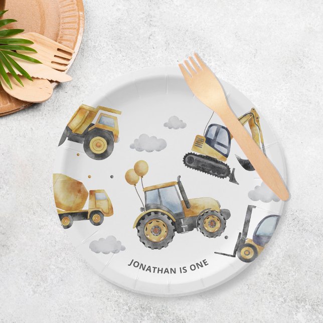 Construction Trucks Boy 1st Birthday Party Paper Plates (Creator Uploaded)