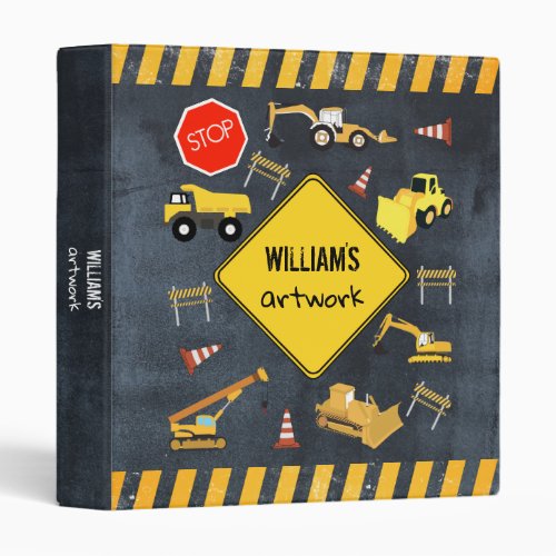 Construction Trucks Boy Artwork Artist Keepsake 3 Ring Binder