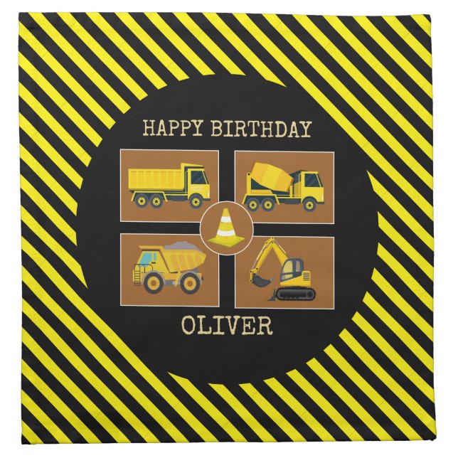Construction Trucks | Boy Birthday Party Cloth Napkin (Front)