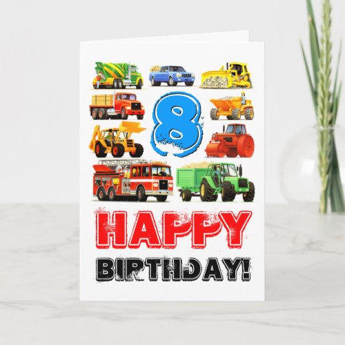 Construction Trucks Boys 8th Birthday Card