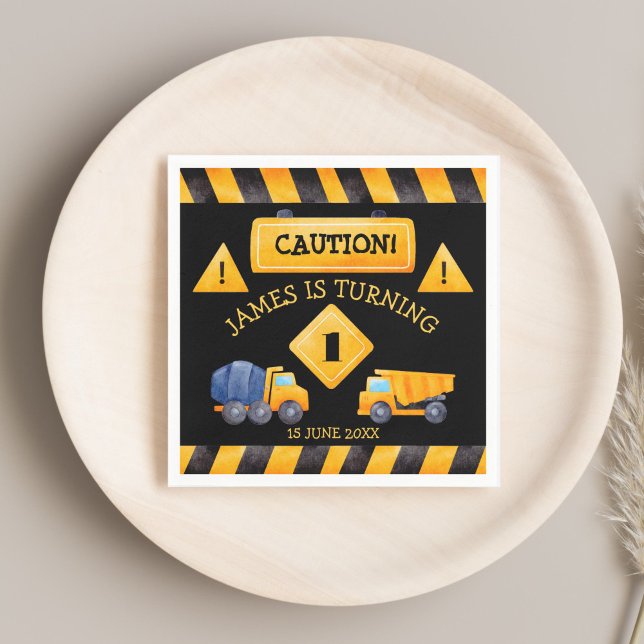 Construction trucks boys birthday party  napkins (Construction trucks boys birthday party personalized monogrammed printed napkins table decor)