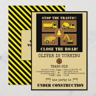 Construction Trucks   Boys Themed Birthday Party Invitation