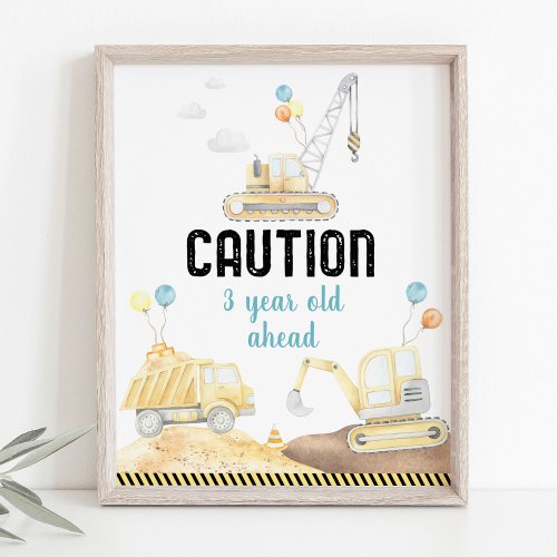 Construction Trucks Caution Birthday Sign
