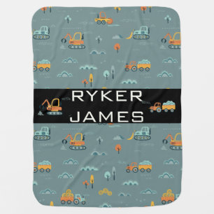 Construction Trucks Clouds Trees Pattern Boy Baby Blanket