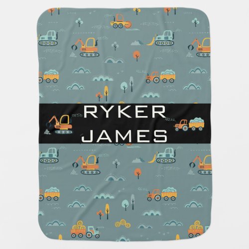 Construction Trucks Clouds Trees Pattern Boy Baby Blanket
