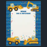 Construction Trucks Custom Name Mitzvah Notes Letterhead<br><div class="desc">Whether you're a parent or a teacher (a moreh or a morah), encourage the kids to do good deeds with these Mitzvah Notes that show appreciation every time children do mitzvos. // yellow mitzvah note notepad, mitzva educational school notes, jewish appreciation education aid, kids childrens mitzvos, "judaism encouragement well done",...</div>