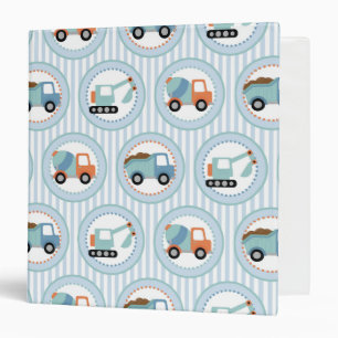Construction Trucks - Cute Blue White 3 Ring Binder