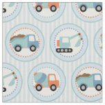 Construction Trucks - Cute Blue White Fabric