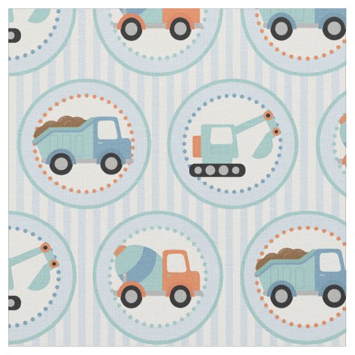 Construction Trucks - Cute Blue White Fabric